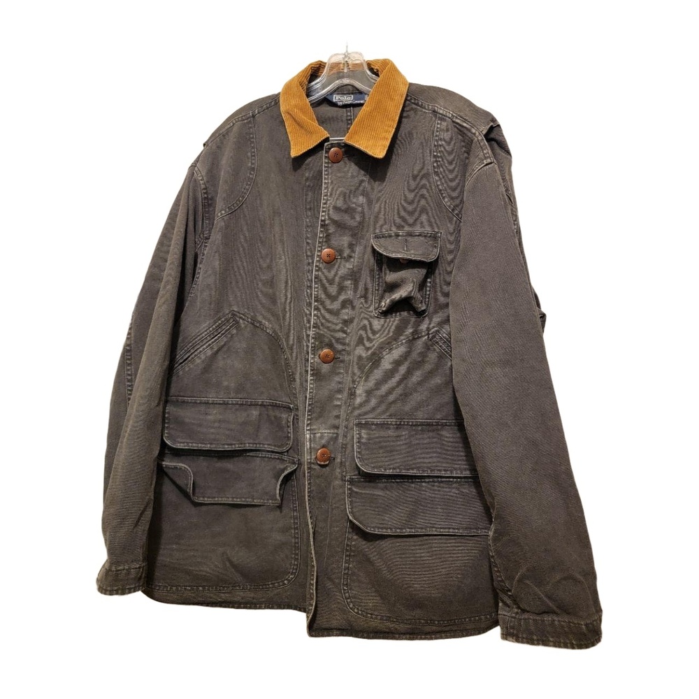 Polo Ralph Lauren Hunting, Mens Dark Grey Jacket Corduroy Collar Utility Vintage
